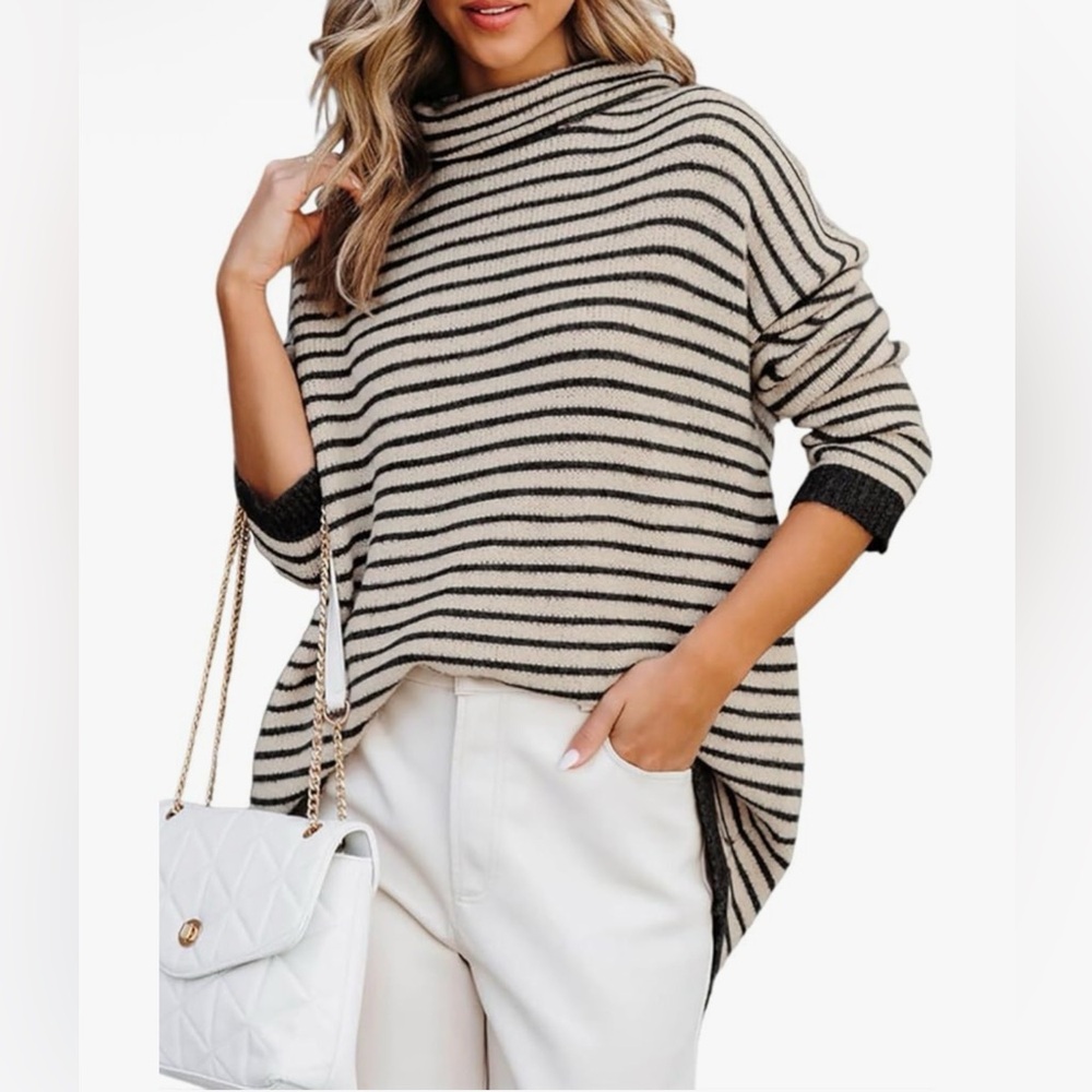 Dokotoo Oversized Sweaters for Women Long Sleeve Striped Pullover Sweater